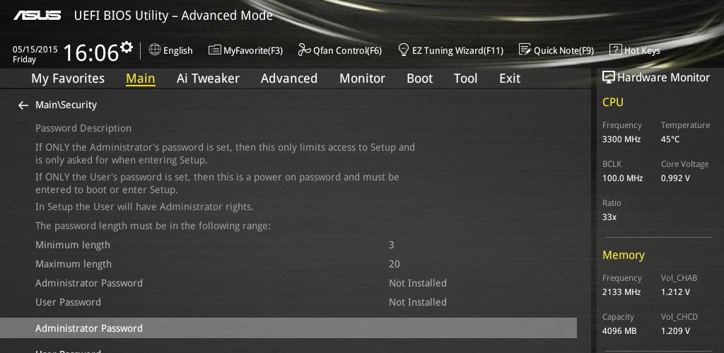 3.4 Main menu The Main menu screen appears when you enter the Advanced Mode of the BIOS Setup program.