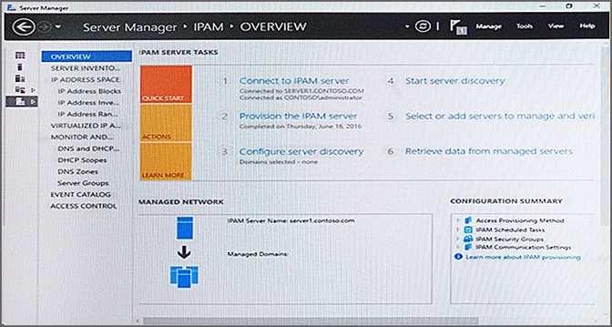 The IPAM Overview page from Server Manager is shown in the IPAM Overview exhibit.