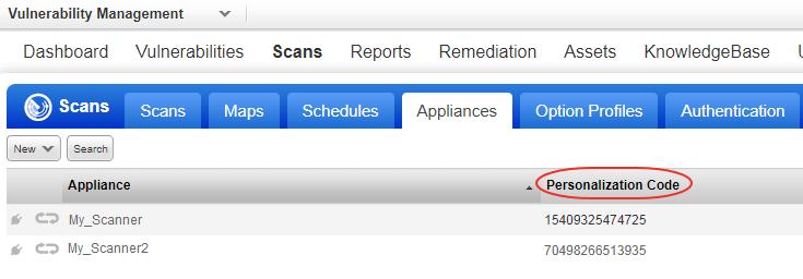 Scanner Appliances List - Renamed ID Column to Personalization Code On the Appliances list, we renamed the ID column to Personalization Code