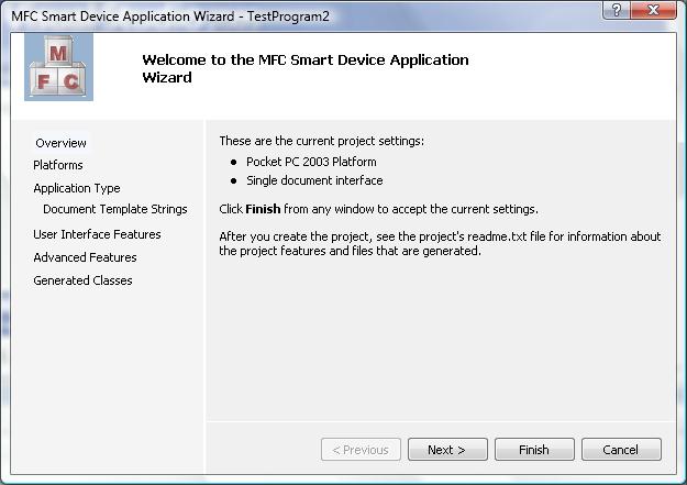 3. Click OK. The Application Wizard will be displayed as below, and will guide the process of selecting desired overall program behavior.