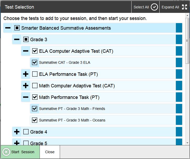 Administering Online Tests To create a new test session: 1. If the Test Selection window is not open, click Select Tests in the upper-right corner of the TA Site (otherwise skip to step 2)