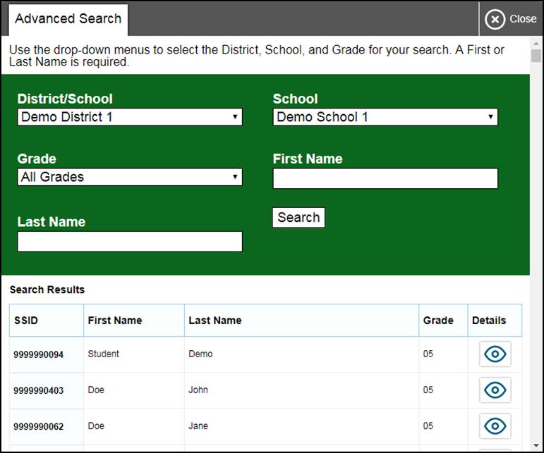 Looking Up Students You can use the student lookup feature to perform an advanced search for student information.