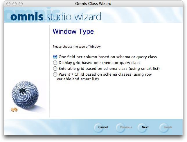 3. Enter the class name for the first window as customerentry and hit Enter/Return. The first wizard panel, Window Type, will appear as shown in Figure 35. Figure 35. The Window Type Panel. 4.
