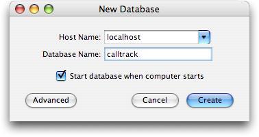 Figure 2. The New Database Dialog. 3. The default Host Name is already displayed, although you can change this if necessary.