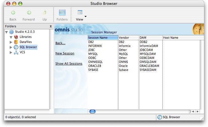 Figure 5. The Session Manager. 3. Select New Session to open the New Session dialog and update the following fields on this window.