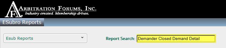The report search allows you to enter a specific report name; the report search selections might
