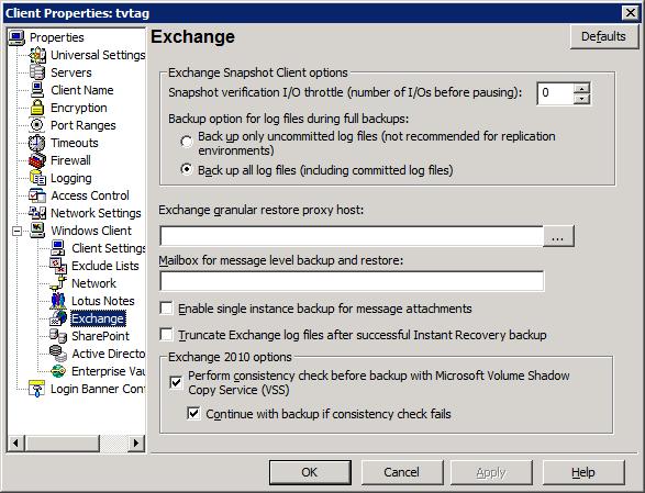120 Configuring NetBackup for Exchange Configuring host properties for Exchange clients Configuring host properties for Exchange clients In the Exchange client host properties you configure settings