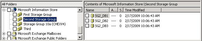 For Exchange 2007 or earlier backups of individual storage group databases, you must select all the databases in the storage group.