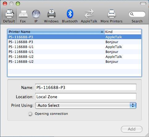 To add an Internet Printing Protocol enabled, Line Printer Daemon enabled or HP Jet Direct Socket enabled printer, click the button and follow the instructions to add an IP Printer beginning on