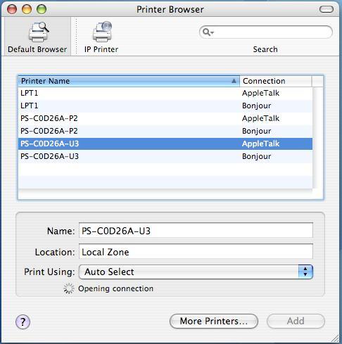 AppleTalk-enabled or Bonjour-enabled Printers To add an AppleTalk-enabled or Bonjour-enabled printer, click the button in the Printer Browser menu.