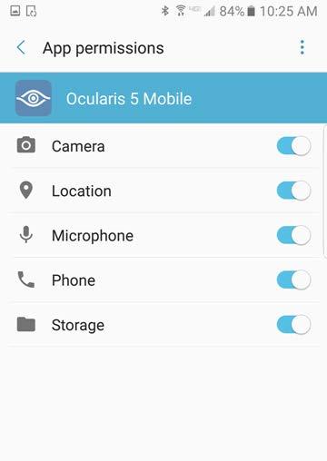 Configuring Ocularis 5 Mobile Ocularis 5 Mobile User Guide Figure 1 App Permissions (Android) c.