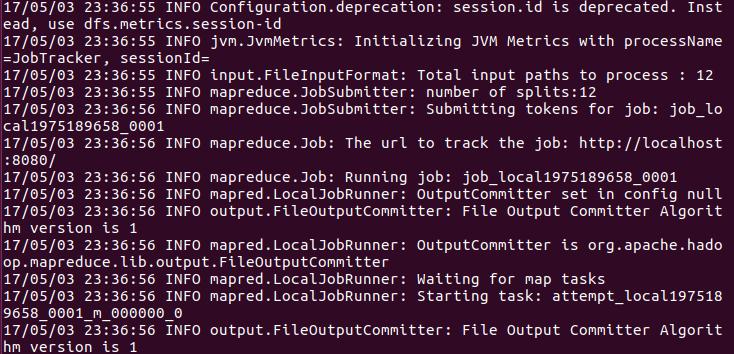 To demonstrate that it is running properly, the MapReduce function is going to be put into use by typing in the following commands on the terminal: $ mkdir ~/input $ cp /usr/local/hadoop/etc/hadoop/*.