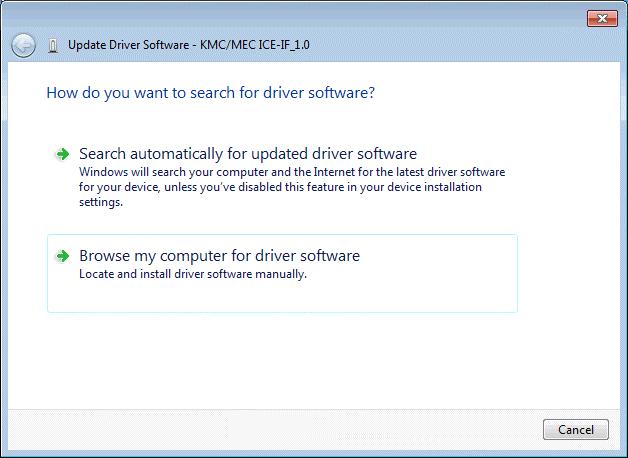 6) The "Update Driver Software] dialog box below opens next. Click [Browse my computer for driver software]. 7) The dialog box below opens next.