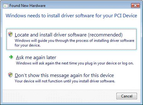 5.5. INSTALLING THE PCI DRIVER IN THE WINDOWS VISTA This section explains how to install the PCI driver under Windows Vista 5.5.1.