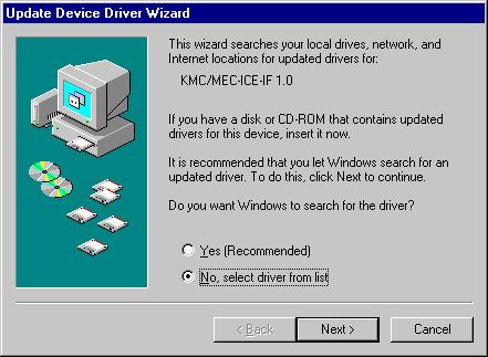 5) The Update Device Driver Wizard dialog box appears.