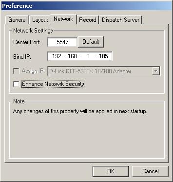 Chapter 9: Central Monitoring By Center V2 Network Settings Figure 9-8 Preference- Network Settings Center Port: Indicates the network port used by the Center V2.