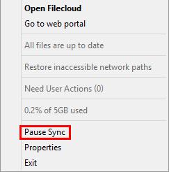 How to Pause a Sync Process Filecloud continually works on your local machine to sync files to the web portal.