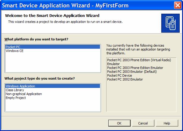 Creating a program without writing code 3 of 17 Figure 1-2. The Smart Device Application Wizard.