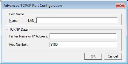 The wizard prompts you for a name for the port and the IP address of your printer.