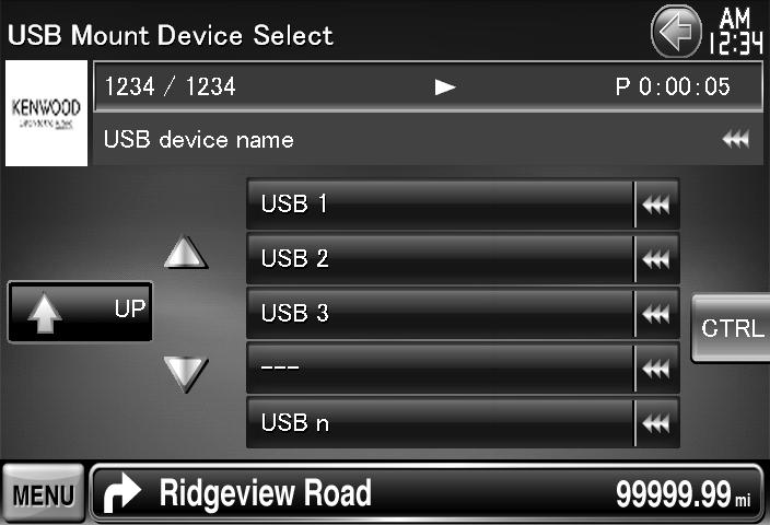 Display the USB Device Select Screen Scrolls to the selected initial. Select a USB device Selects a device or partition.