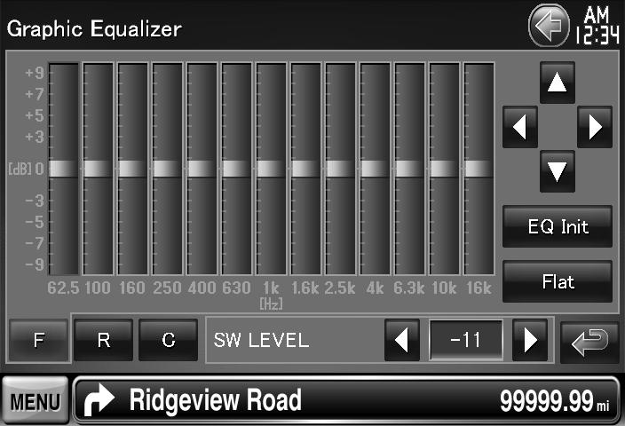(page 6) Display the Graphic Equalizer screen When "ipod" is selected in <Equalizer Control>, the [EQ] button is deactivated. "ipod" uses its equalizer function.