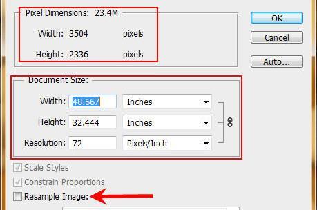 Photoshop Resize and Resample RESIZING an image changes the print size (height and width) but not the pixel dimensions of the image. RESAMPLING an image changes the number of pixels in the image.