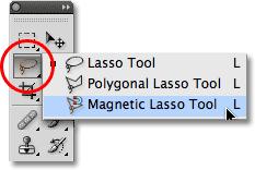 Magnetic Lasso Tool The MAGNETIC LASSO TOOL detects and snaps to the edge of an object as you trace along its outline.