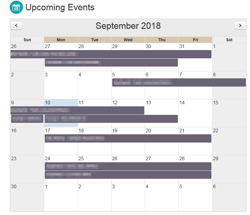 Figure 126: Inspection Approvals - HQ Final Review Upcoming Events This section displays a calendar with upcoming