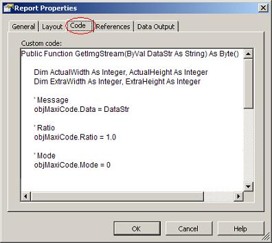How to Use It in Reporting Services 17 6. Change the "BackgroundImage" property of the text box in the "MaxiCode Barcode" column to display the MaxiCode barcode image encoding ID value. A.