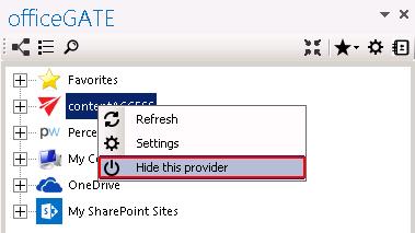 chapter Connection settings. Note: You can hide the providers using the provider s context menu as well.