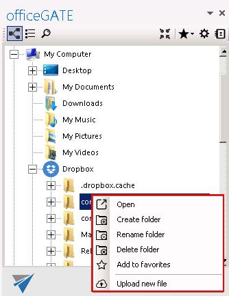 My Computer (including local Dropbox and OneDrive folders) Open Create folder Rename folder Delete