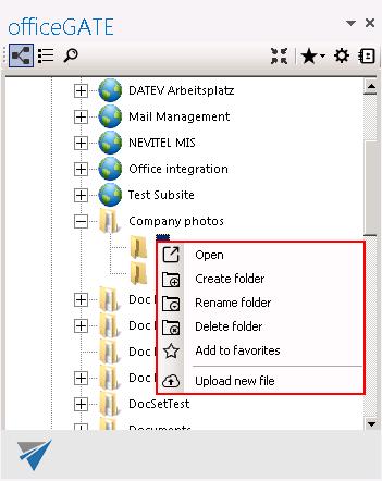 SharePoint folder: Open Create folder Rename folder Delete folder Add to favorites Upload new file