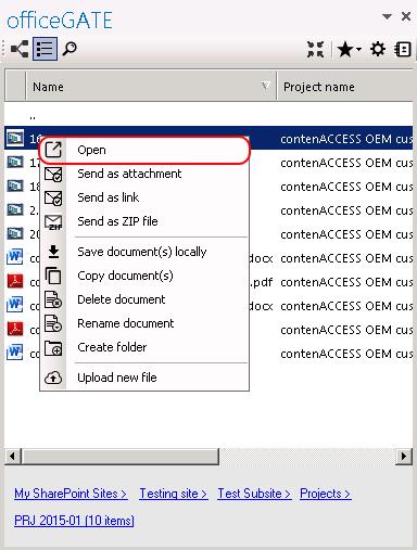 Opening and editing of files directly from officegate If you need to check a file or to do any modifications to it, choose Open from the file s context menu, do the necessary corrections in the