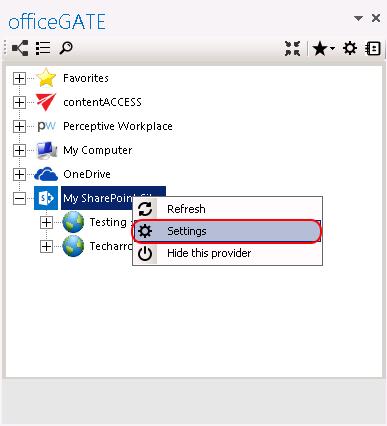 The SharePoint connector settings dialog