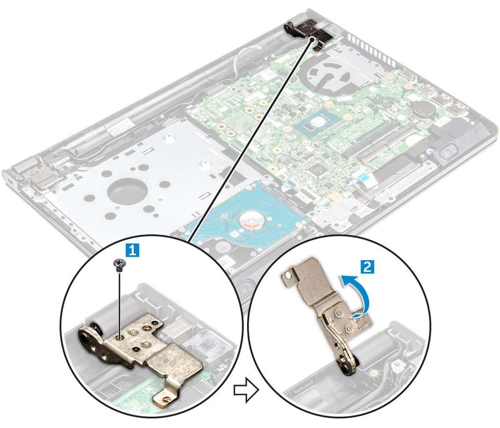 4 Install the: a base cover b keyboard c optical drive d battery 5 Follow the procedure in After working inside your computer System board Removing the system board 1 Follow the procedure in Before