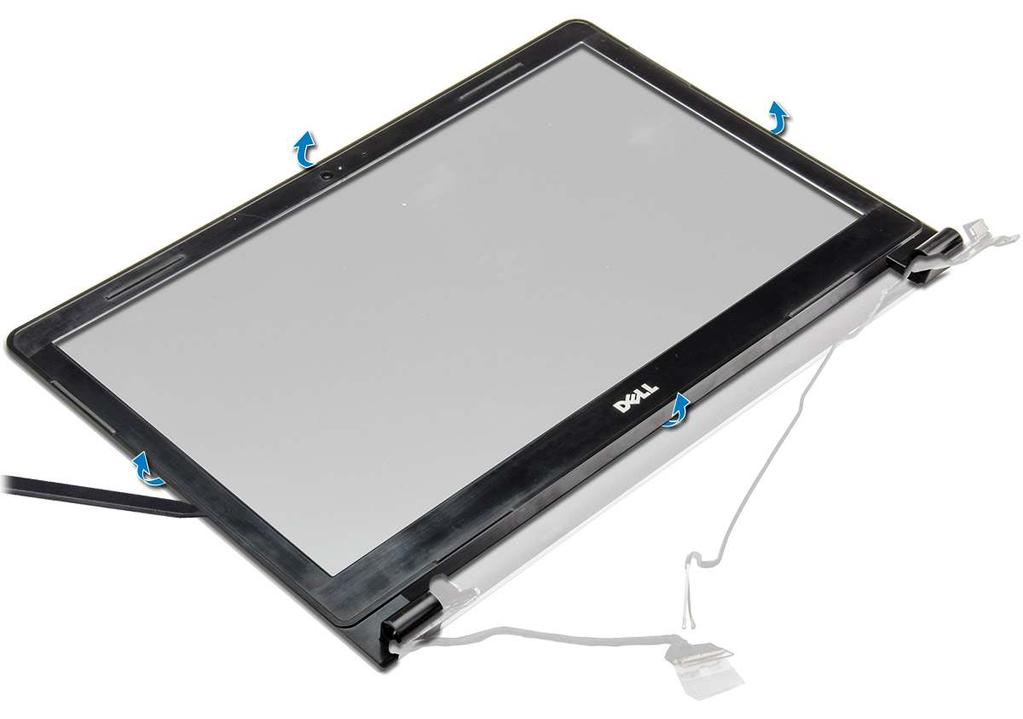 a battery b optical drive c keyboard d base cover e hard drive assembly f WLAN card g display assembly 3 To disconnect the display bezel: a By using a plastic scribe, release the tabs on the edges to