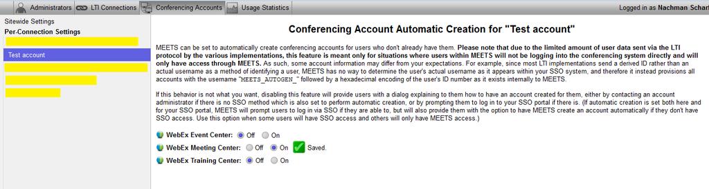 WebEx SSO MEETS can automatically provision WebEx accounts for your users (which can work in certain environments as described in the platform screen capture below).