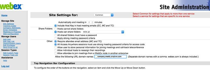 Important notes for setting up WebEx Some WebEx sites have a field to white-list sites connecting with WebEx.