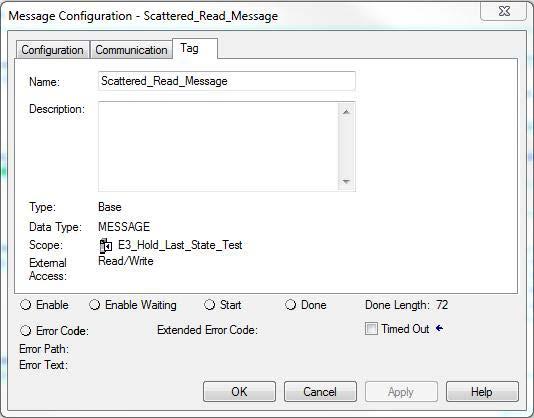 Using Explicit Messaging Chapter 6 ControlLogix Controller Formatting a Message to Read a Group of Parameter Using the E3 Status Object (not for 825-P) Figure 16: Scattered Read Message Configuration