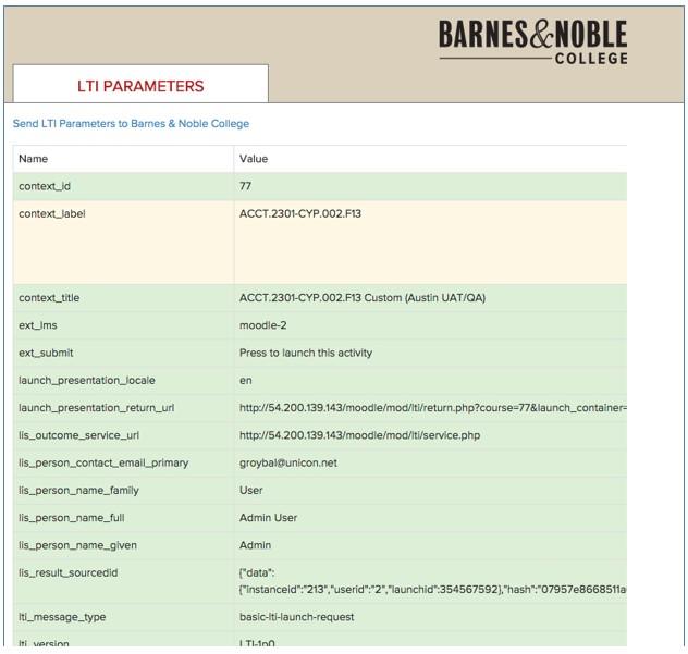 9. The LMS Administrator will need to click on the link Send LTI Parameters to Barnes & Noble College. 10.