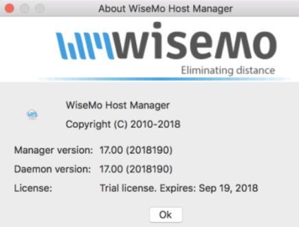 If it is not possible to connect to the Mac computer from a WiseMo Guest, you can verify here if the Mac Host module is validly licensed. Perhaps a trial license has expired. 5.