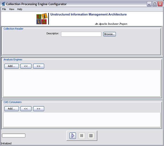 Selecting Component Descriptors When you first start the CPE Configurator, you will see the main window shown here: 2.3.