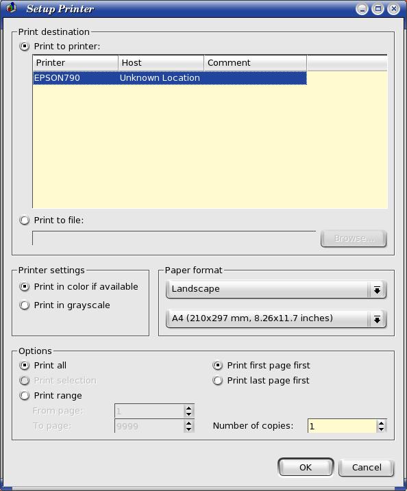 QtiPlot 5.20. Nastavenie tlače (Setup Printer) Dialógové okno sa otvára príkazom Print z File menu.