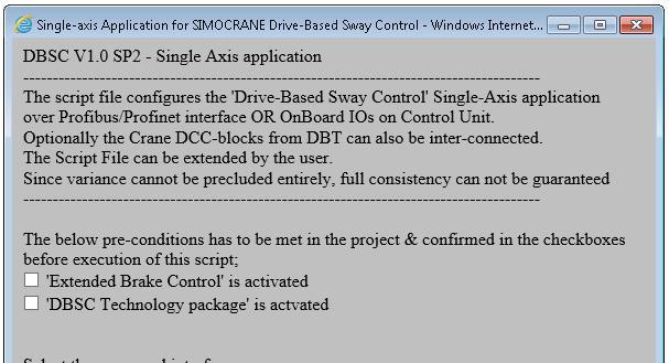 Confirmation on DBSC pre-conditions 2 Choice of control interface 1.