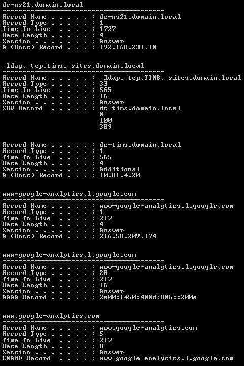 Prikaz svih keširanih DNS zapisa na lokalnom računaru moguć je npr.