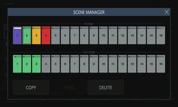 Selecting a scene and pattern Select the scene and pattern to set as the current ones. Turn the rotary selector to select a scene, and move the focus to the patterns by pressing the rotary selector.