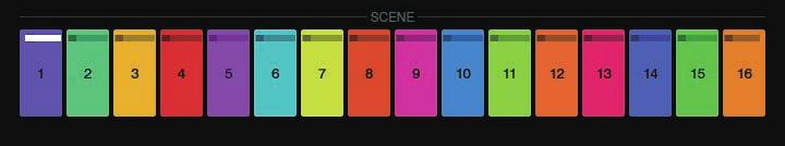 Scene colors The colors set for the 16 scenes are shown in the figure below. COPY Tapping the [COPY] button copies the selected scene or pattern to the clipboard.