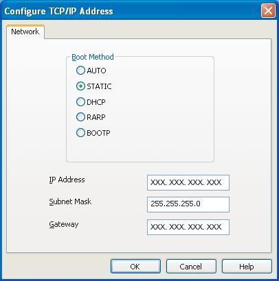 Setting your IP address, Subnet Mask and Gateway using BRAdmin Light If you have a DHCP/BOOTP/RARP server in your network, you don