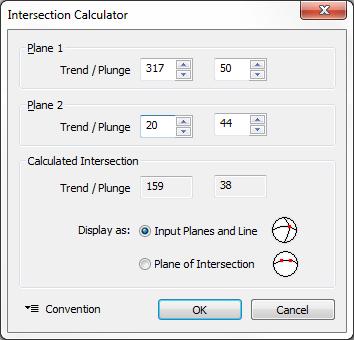 Intersection Calculator A new addition to the stereonet toolkit is the Intersection Calculator.