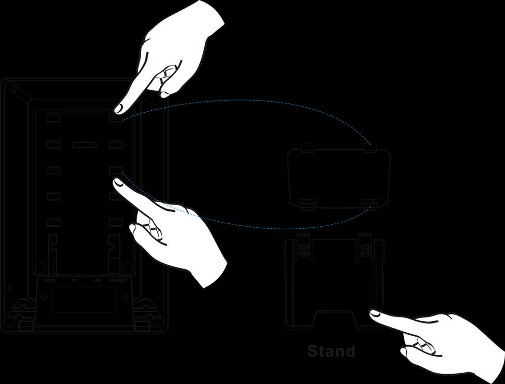 The following illustration shows how to install the phone and stand.